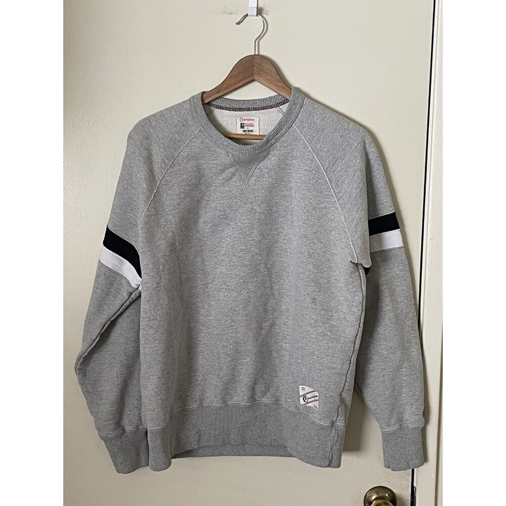 Todd Snyder x Champion Grey Banded Arm Stripe V Crewneck Sweatshirt Large